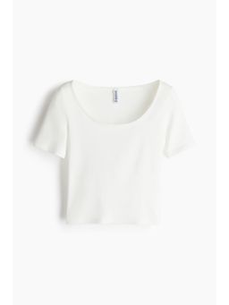H&M - Women White Cropped Scoop-Neck T-Shirt