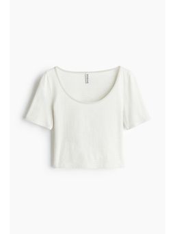 H&M - Women Beige Cropped Scoop-Neck T-Shirt