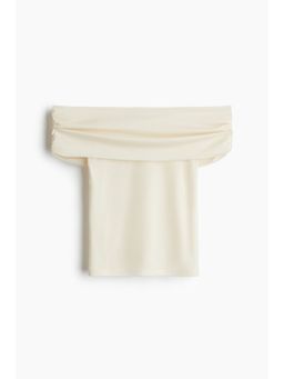 H&M - Women Beige Gathe Off-The-Shoulder Top
