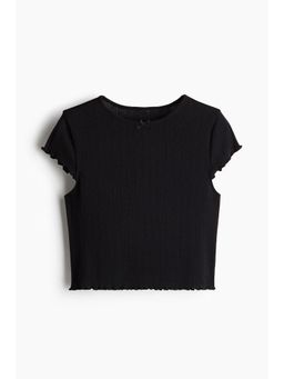 H&M - Women Black Overlock-Detail Pointelle Top