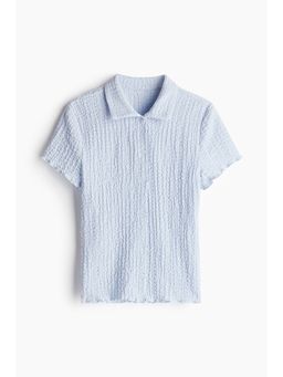 H&M - Women Blue Crinkled Short-Sleeved Shirt