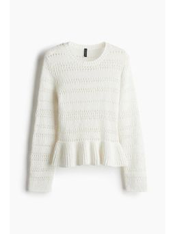 H&M - Women White Pointelle-Knit Peplum Jumper