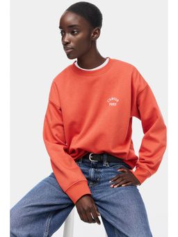 H&M - Women Orange Text-motif sweatshirt