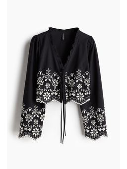 H&M - Women Black Broderie Anglaise Cotton Blouse