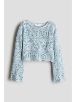 H&M - Girls Blue Pointelle-Knit Cropped Top