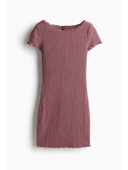 H&M - Women Beige Overlock-Detail Crinkled Dress