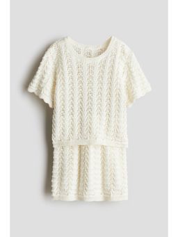 H&M - Girls White 2-Piece Pointelle-Knit Set