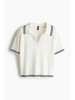 H&M - Women White Oversized Fine-Knit Polo Shirt