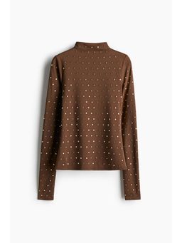 H&M - Women Brown Studded Turtleneck Top