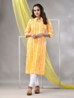 CHARUKRITI - Yellow Rayon Printed Straight Kurta