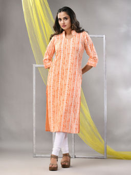 CHARUKRITI - Orange Rayon Printed Straight Kurta