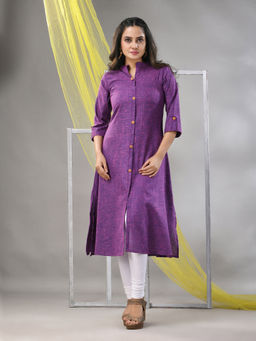 CHARUKRITI - Purple Solid Cotton A-Line Kurta