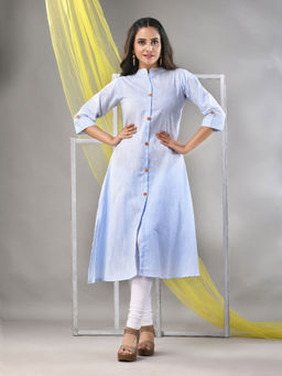 CHARUKRITI - Baby Blue Solid Cotton A-Line Kurta