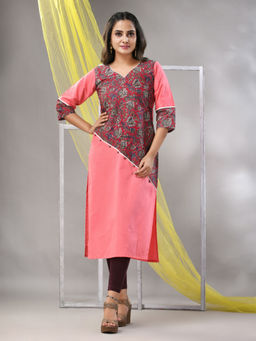 CHARUKRITI - Peach Cotton Ajrak Printed Straight Kurta