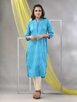 CHARUKRITI - Sky Blue Rayon Leheriya Printed Straight Kurta