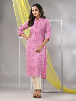 CHARUKRITI - Pink Rayon Leheriya Printed Straight Kurta