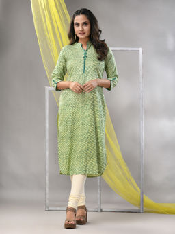 CHARUKRITI - Green Rayon Leheriya Printed Straight Kurta