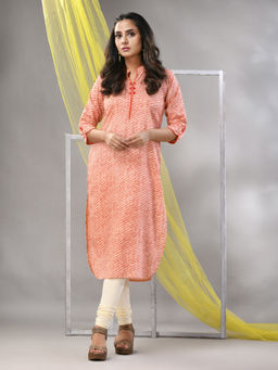 CHARUKRITI - Orange Rayon Leheriya Printed Straight Kurta
