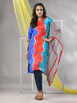 CHARUKRITI - Multicolor Printed Satin Asymmetrical Straight Kurta