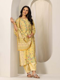 Libas - Yellow Floral Printed Kurta and Salwar with Dupatta (Set of 3)