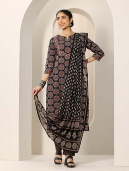 Libas - Black Ajrakh Printed Kurta with Pant and Dupatta (Set of 3)