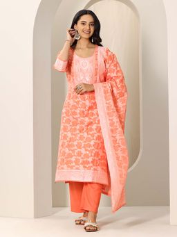 Libas - Orange Paisley Woven Design Kurta with Pant and Dupatta (Set of 3)