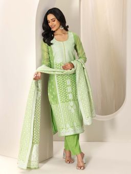 Libas - Green Kurta with Pant and Dupatta (Set of 3)