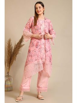 Aurelia - Women's Pink Floral Printed Kurta and Pant (Set of 2)