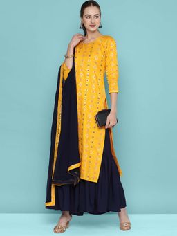 KVS FAB - Yellow Silk Blend Woven Design Kurta with Sharara and Dupatta (Set of 3)