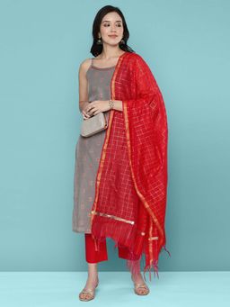 KVS FAB - Grey Woven Kurta with Pant and Dupatta (Set of 3)