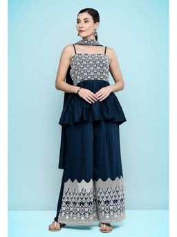 KVS FAB - Teal Flared Sequinned Kurta with Sharara and Dupatta (Set of 3)