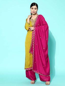 KVS FAB - Yellow Sequence Embroidered Kurta with Palazzo and Dupatta (Set of 3)
