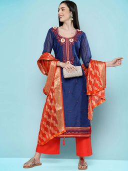 KVS FAB - Blue Embroidered Kurta with Pant and Dupatta (Set of 3)