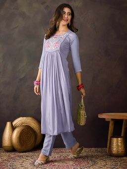 KVS FAB - Blue Thread Sequence Embroidery Kurta with Pant (Set of 2)