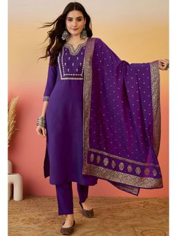 KVS FAB - Purple Zari Embroidery Kurta Pant with Dupatta (Set of 3)