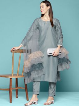 KVS FAB - Grey Kurta with Pant and Dupatta (Set of 3)