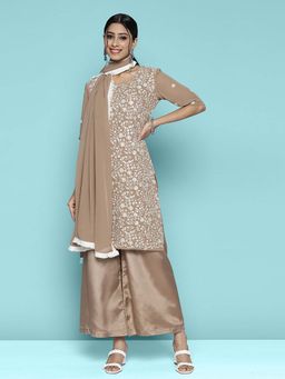 KVS FAB - Beige Kurta with Palazzo and Dupatta (Set of 3)