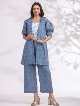 Gillori - Blue Chevron Jacket with Inner and Pant (Set of 3)