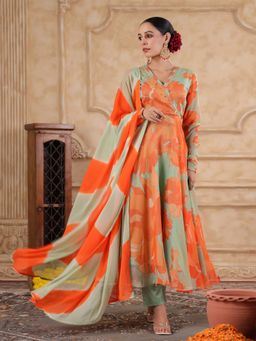 Gillori - Geroo Floral Anarkali Kurta with Pant and Dupatta (Set of 3)