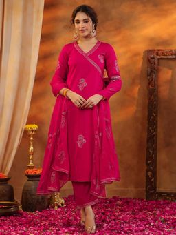 Gillori - Pink Sampada Angrakha Kurta with Pant and Dupatta (Set of 3)