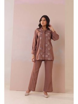 Autumnlane - Purna Caramel Embroidered Cotton Co-Ord (Set of 2)