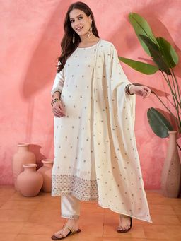 KVS FAB - Off White Zari Embroidered Kurta with Pant and Dupatta (Set of 3)