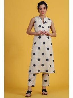 W - Polka Dots Cotton Flax A-Line Kurta and Pants Co-Ord (Set of 2)