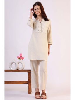 W - Light Beige Embroidered Kurta and Pant (Set of 2)