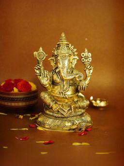 Ekhasa - 100% Pure Brass Big Size Ganesha Idol (Heavy Weight: 2Kg) (6 Inches)