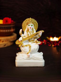 Ekhasa - Aura Series Gold Plated Marble Dust Maa Saraswati Idol (5 Inch)