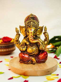 Ekhasa - Aura Series Antique Gold Painted Ganesha Idol (5 Inch)