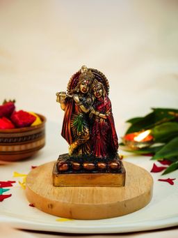 Ekhasa - Aura Series Marble Antique Gold Painted Radha Krishna Murti (5 Inch)