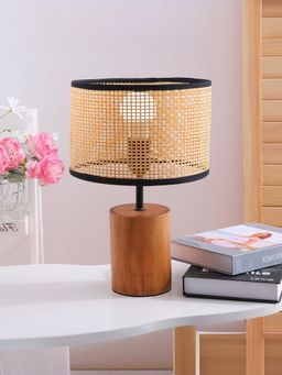 Ekhasa - Wooden Bedside Lamp with Bamboo Shade & Wooden Base