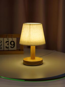 Ekhasa - Wooden Dimmable Bedside Lamp with Fabric Shade & Wooden Base